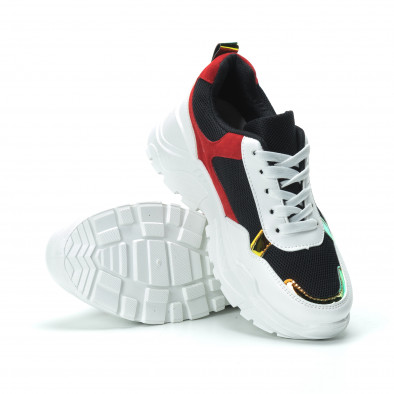 Pantofi sport pentru dama în alb-negru-roșu cu talpă groasă  it250119-39 4
