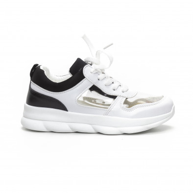 Pantofi sport de dama în negru și alb cu părți transparente it240419-56 2