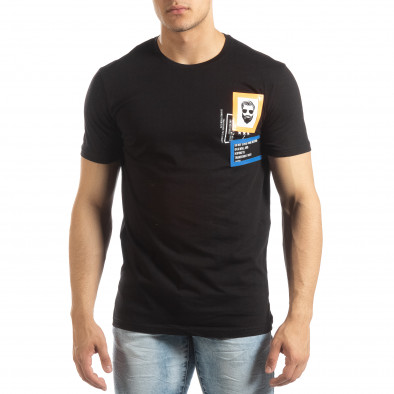 Tricou negru pentru bărbați cu aplicații din cauciuc it150419-69 2