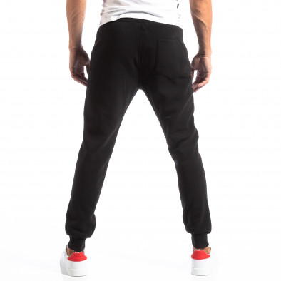 Pantaloni sport negri cu benzi roșii pentru bărbați it250918-46 4
