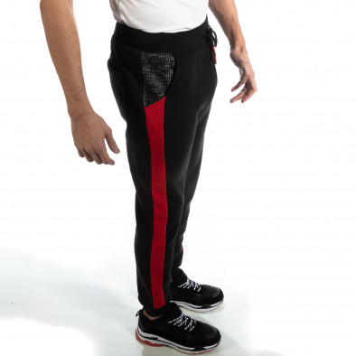 Pantaloni sport pentru bărbați negri cu benzi roșii it261018-37 2