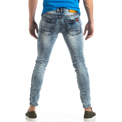 Washed Slim Jeans albaștri efect șifonat it210319-13 3