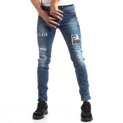 Blugi albaștri pentru bărbați Slim Jeans cu patch-uir  it250918-15 3