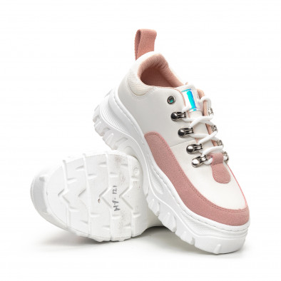 Pantofi sport de dama în alb și roz cu talpă groasă it240419-43 4