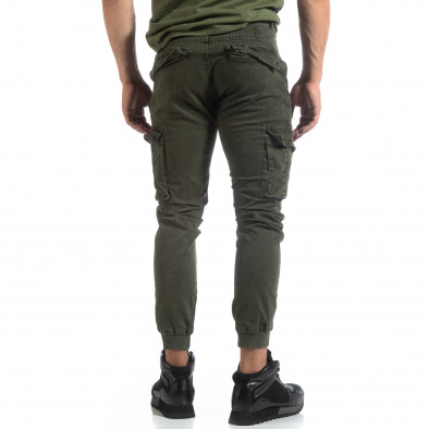 Pantaloni cargo verzi de bărbați cu manșete din tricot it170819-12 4