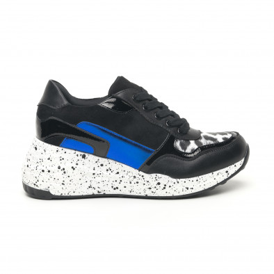 Pantofi sport de dama negri cu părți lăcuite și albastre it281019-14 2