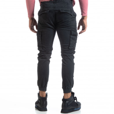 Pantaloni cargo negri de bărbați cu manșete din tricot it170819-10 4