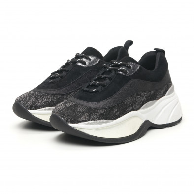 Pantofi sport voluminoși de dama în negru și argintiu it281019-24 3