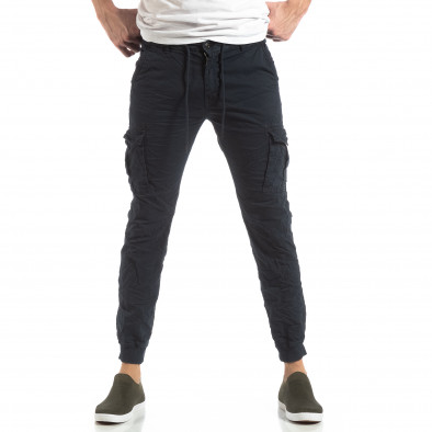 Pantaloni cargo de bărbați albaștri cu manșete din tricot it210319-21 3