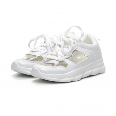 Pantofi sport de dama albi cu părți transparente it240419-55 3