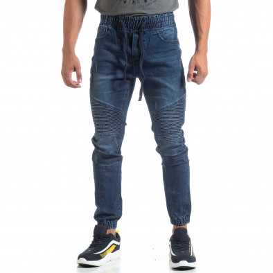 Jogger Jeans albaștri de bărbați stil rocker it170819-60 2