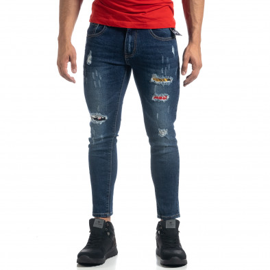 Blugi de bărbați Cropped albaștri cu accente Slim fit it041019-37 3