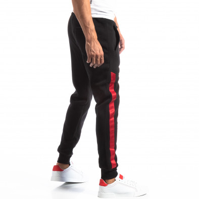Pantaloni sport negri cu benzi roșii pentru bărbați it250918-46 2