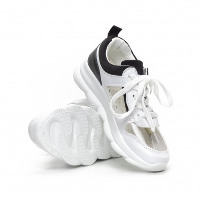 Pantofi sport de dama în negru și alb cu părți transparente it240419-56 4