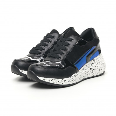 Pantofi sport de dama negri cu părți lăcuite și albastre it281019-14 3