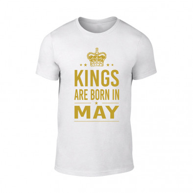 Tricou pentru barbati Kings Are Born In May alb, mărimea XL TMNSPM167XL 2