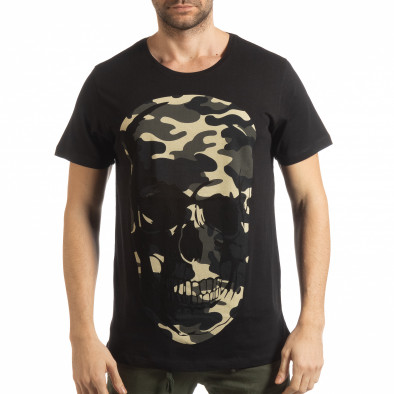 Tricou negru de bărbați cu craniu camuflaj tsf190219-6 2