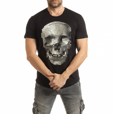 Tricou pentru bărbați negru cu craniu de cauciuc tsf190219-22 2