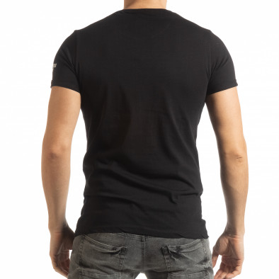 Tricou negru de bărbați cu imprimeu și inscripții tsf190219-2 3