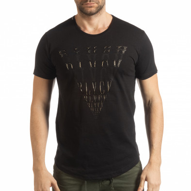 Tricou negru cu imprimeu de bărbați tsf190219-13 2