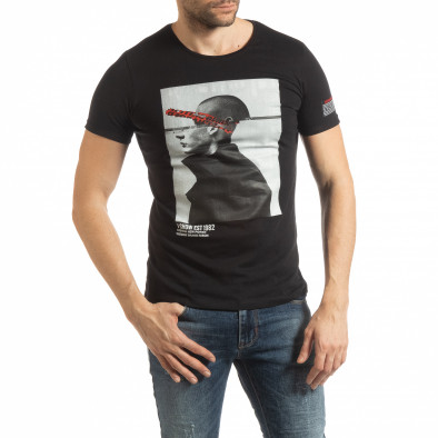 Tricou negru de bărbați cu imprimeu  tsf190219-7 2