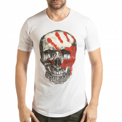 Tricou pentru bărbați alb cu craniu tsf190219-19 2