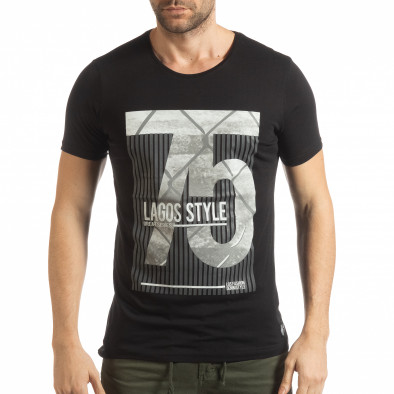 Tricou pentru bărbați negru cu imprimeu Lagos Style tsf190219-54 2