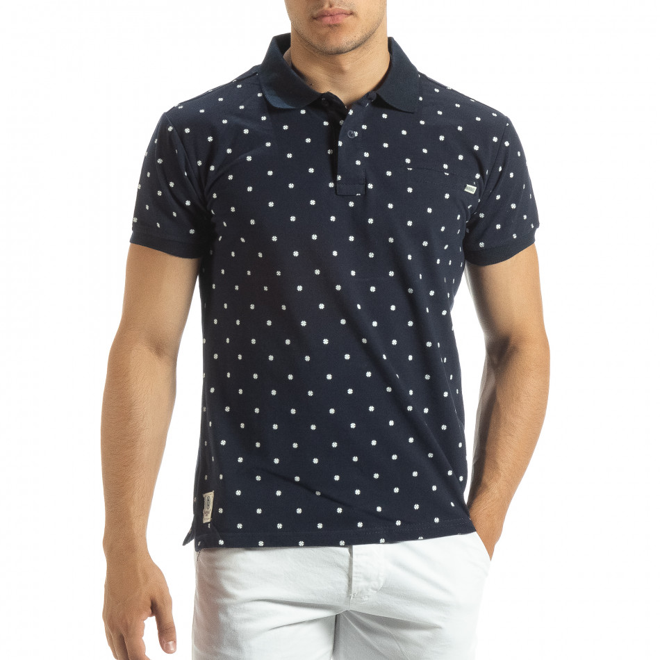Polo shirt bleumarin de bărbați motiv Clover it120619-34
