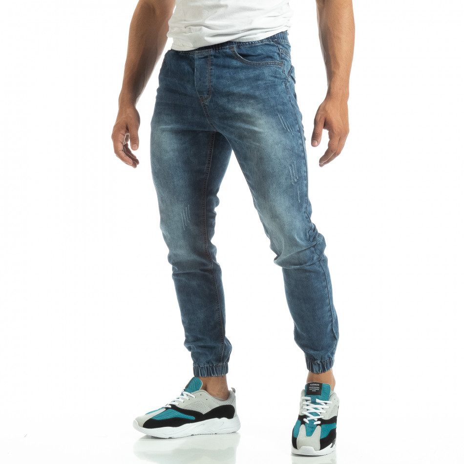 Blugi subțiri albaștri tip Jogger pentru bărbați it120619-1