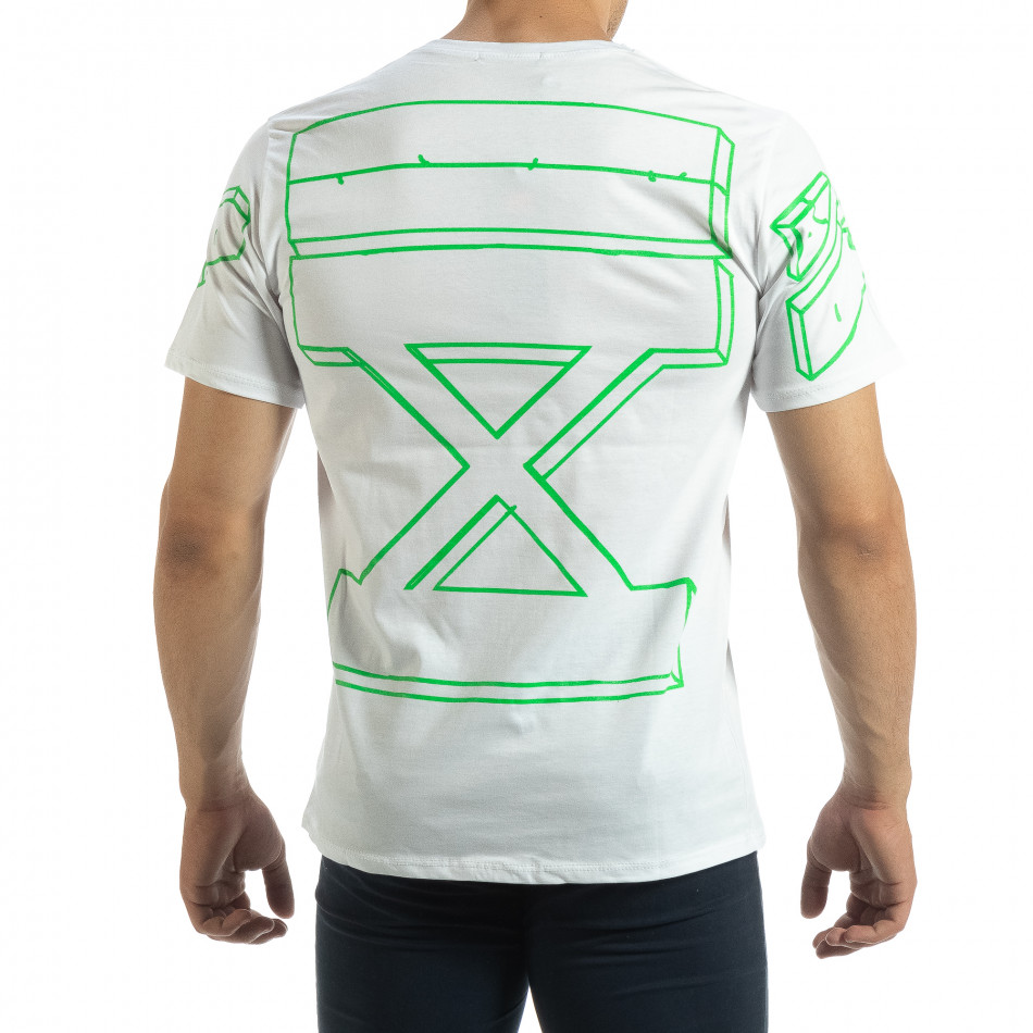 Tricou alb de bărbați cu imprimeu verde pe spate it120619-39