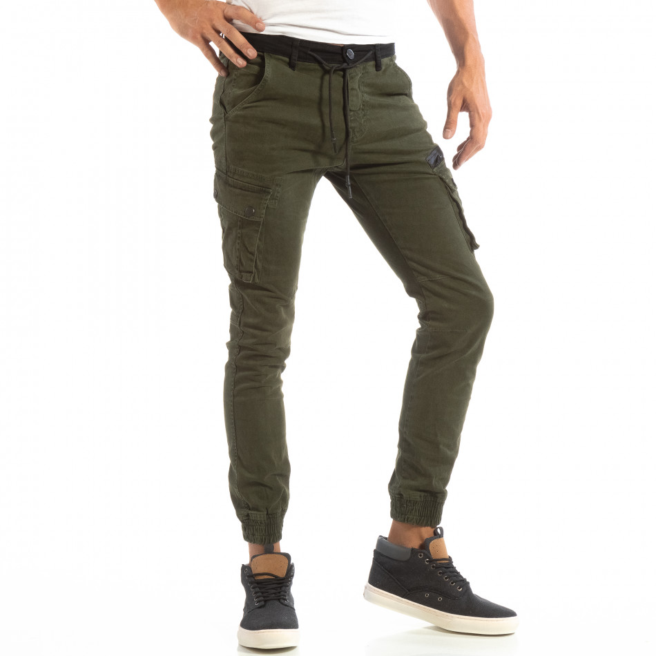 Cargo Jogger verde pentru bărbați cu negru în talie it240818-15