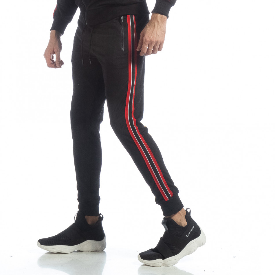 Pantaloni de trening negri cu benzi pentru bărbați it040219-57
