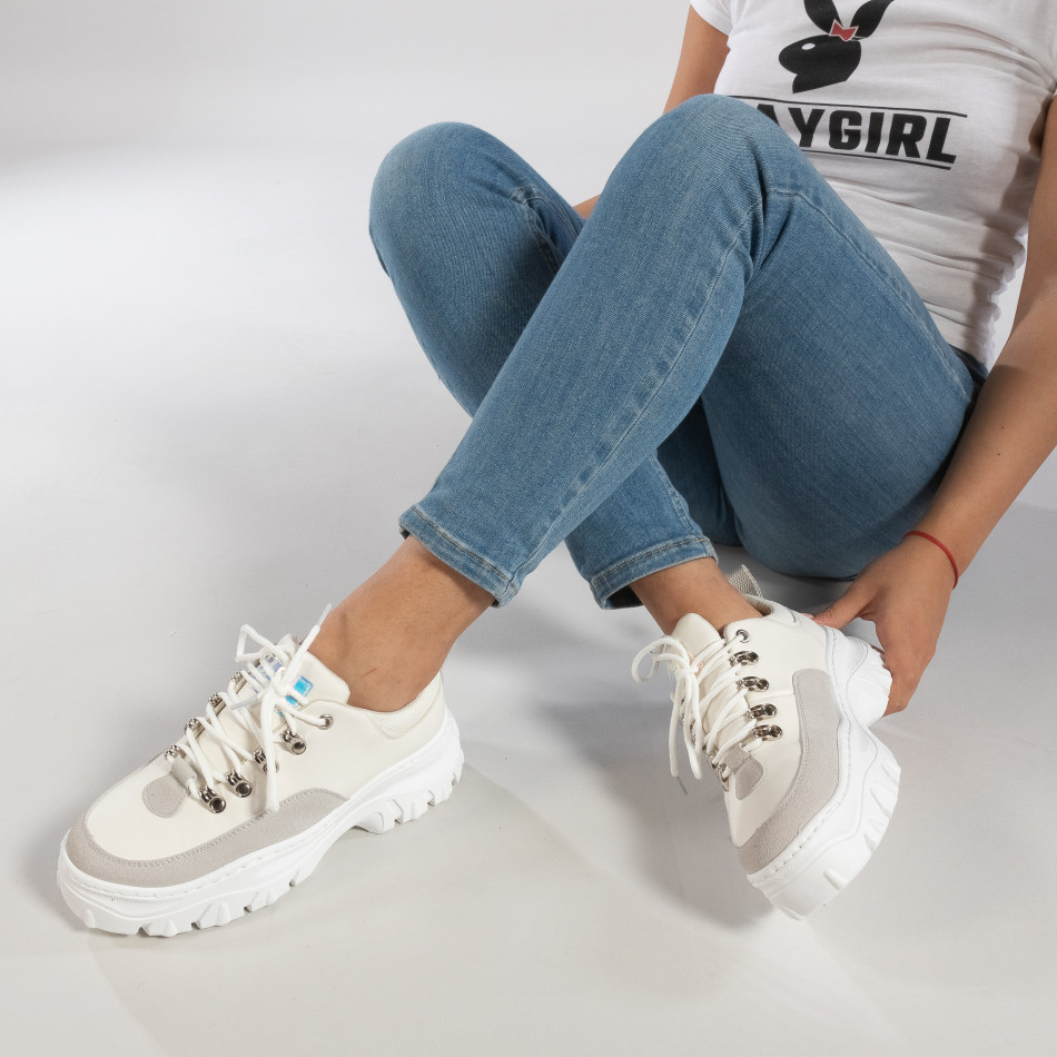 Distinguish Transition lifetime Pantofi sport de dama în alb cu talpă groasă it150319-58 | Fashionmix.ro