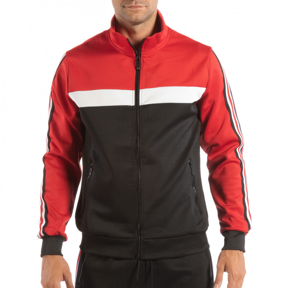 Hanorac negru 5 striped cu roșu pentru bărbați it240818-107