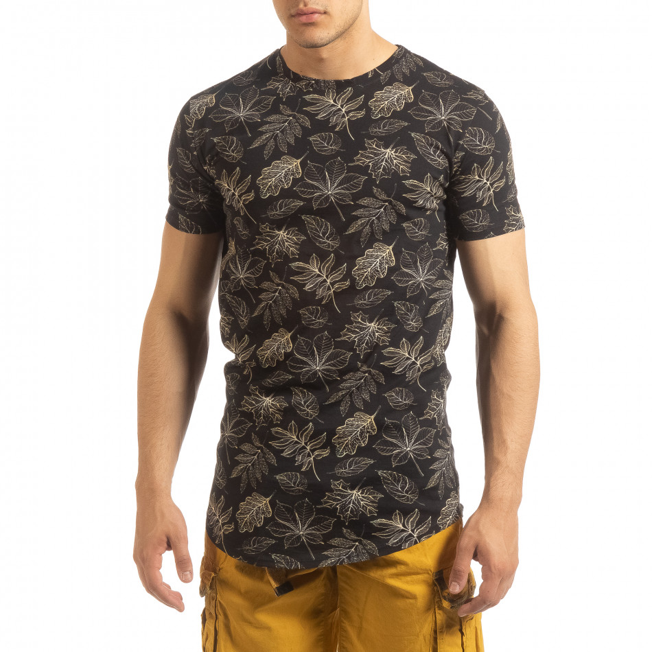 Tricou pentru bărbați negru motiv Leaves it090519-57