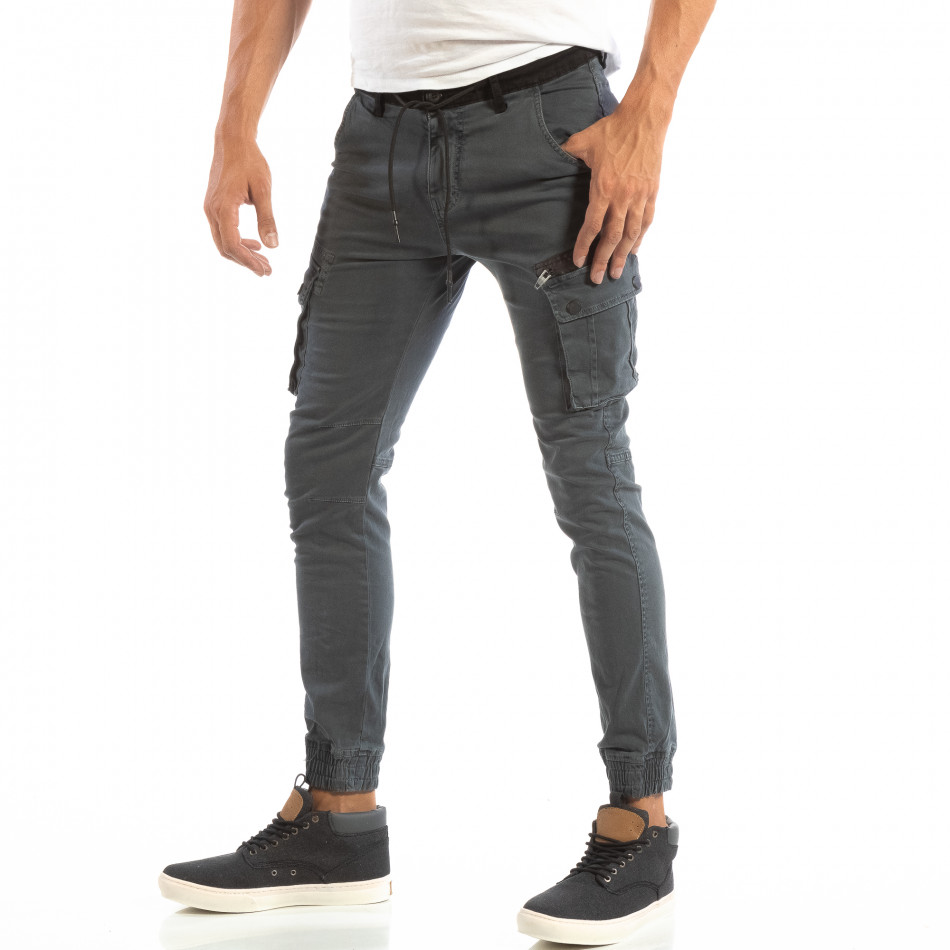 Cargo Jogger albastru pentru bărbați cu negru în talie it240818-17