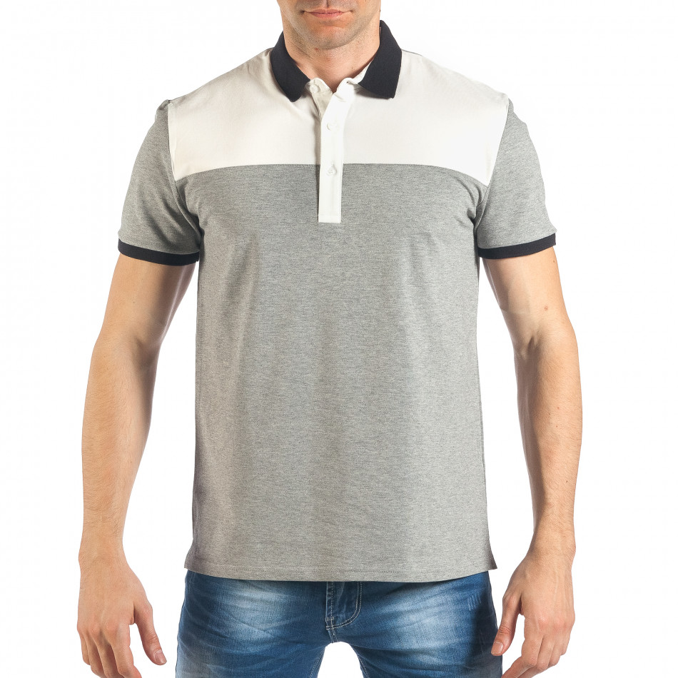 Tricou cu guler pentru bărbați gri it260318-189