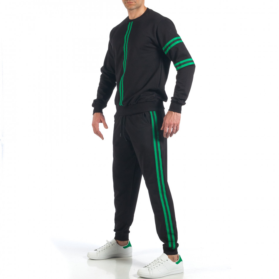 Set sportiv de bărbați negru cu banda verde în fața it260318-179