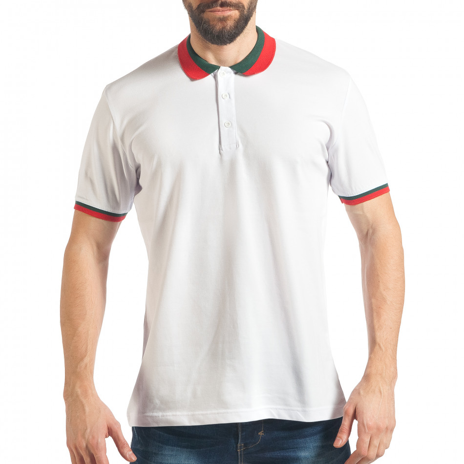 Tricou cu guler bărbați Black Island alb tsf020218-61