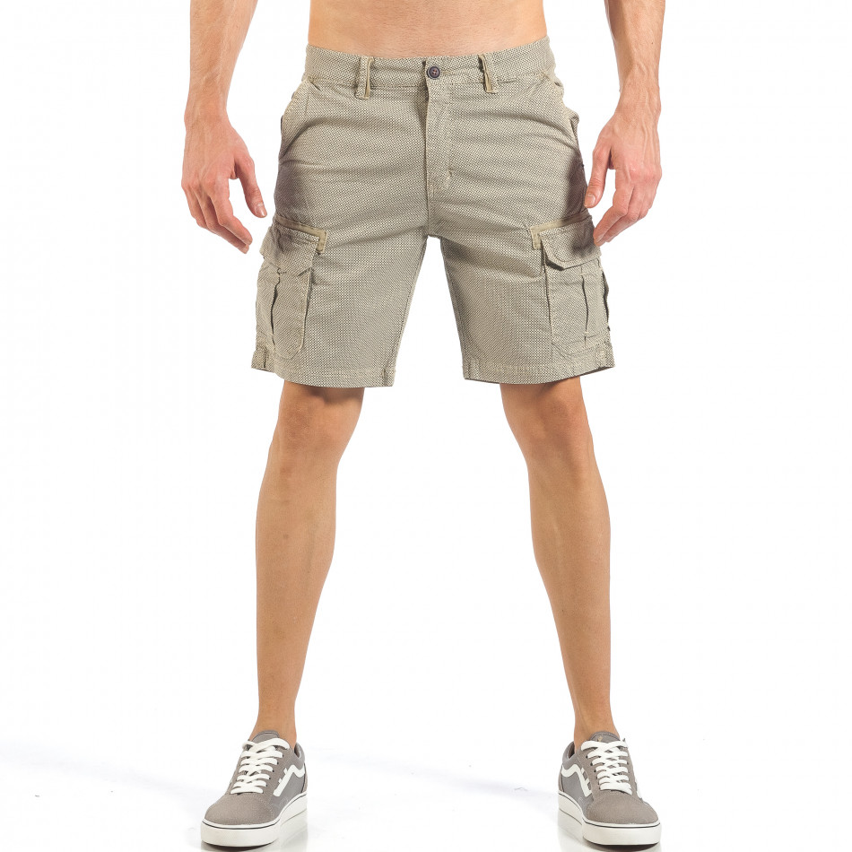 Pantaloni cargo scurți de bărbați kaki cu imprimare mica it260318-132