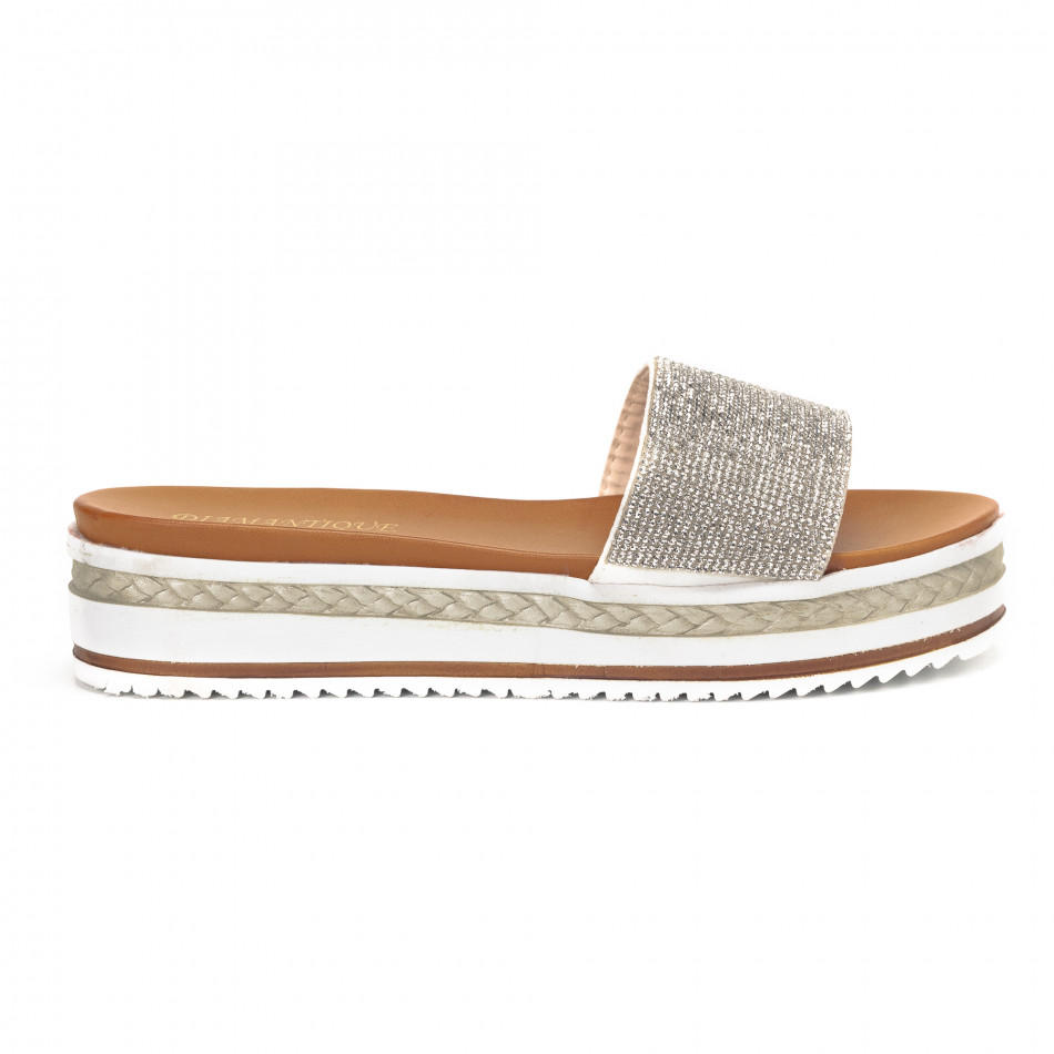 Papuci de albi cu și pietre it190618-20 | Fashionmix.ro
