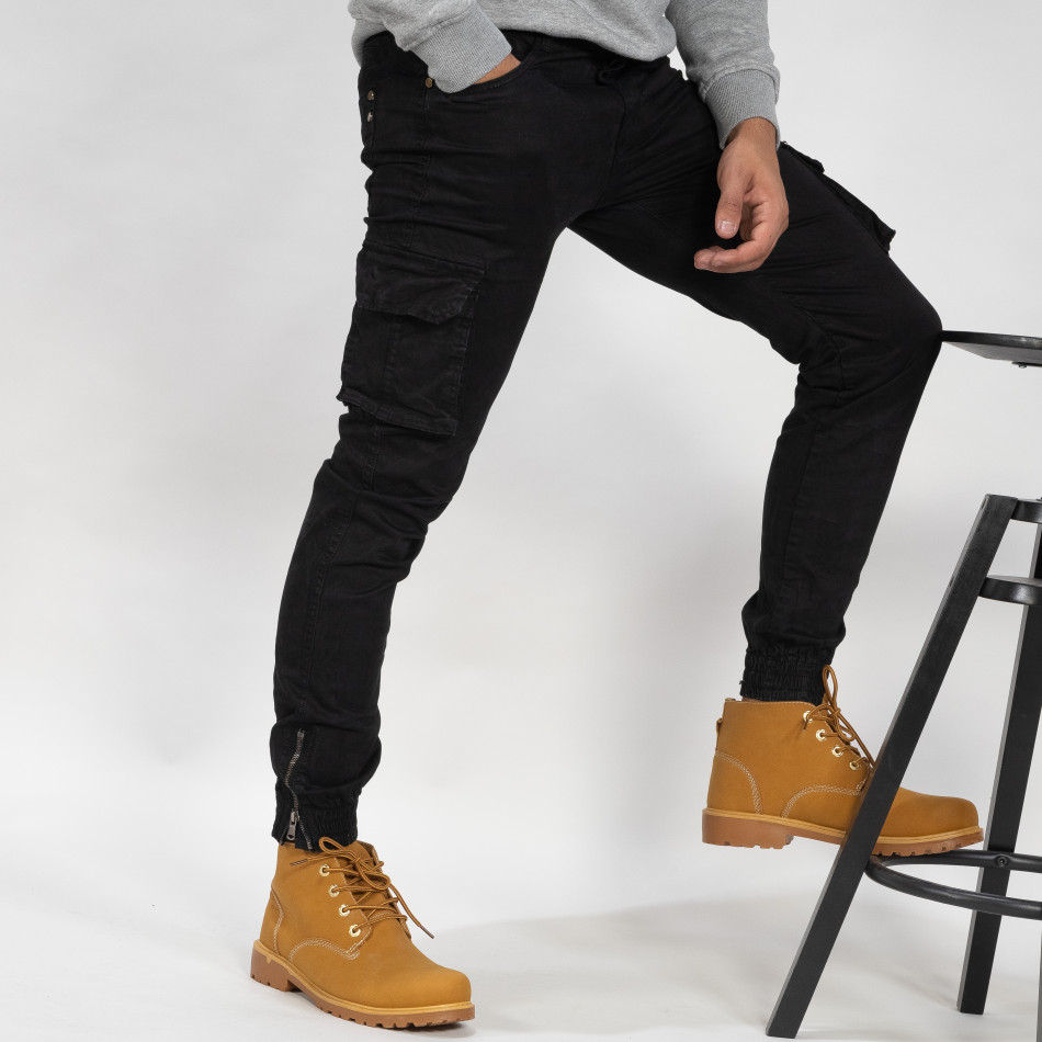 Cargo Jogger de bărbați negru cu fermoare it041019-39