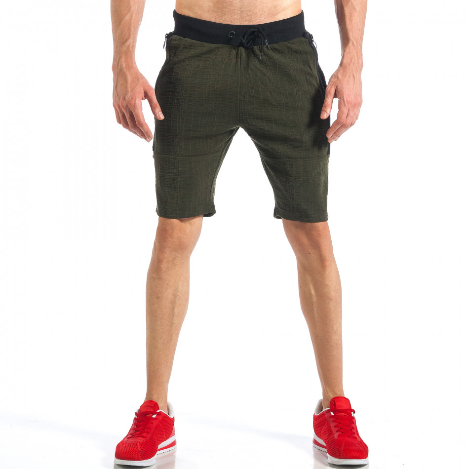 Pantaloni scurți de bărbați verzi cu fermoar la crac it110418-25