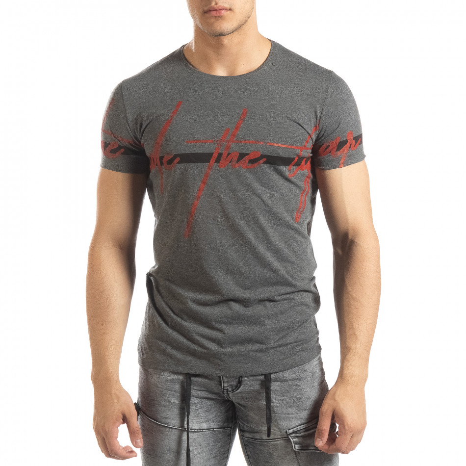 Tricou de bărbați melanj gri cu imprimeu it150419-102