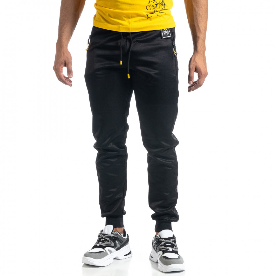 Jogger de bărbați negru cu imprimeu bandă Black Sport it041019-1