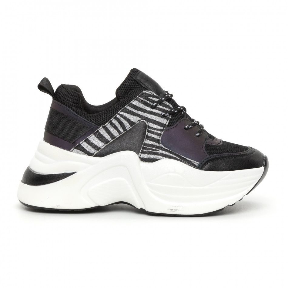 Pantofi sport voluminoși de dama negru și zebră it130819-82