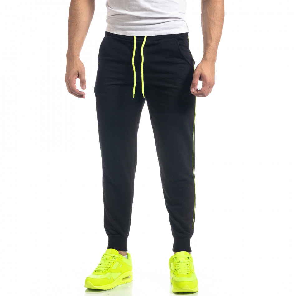 Jogger de bărbați negru din bumbac cu benzi neon it071119-5