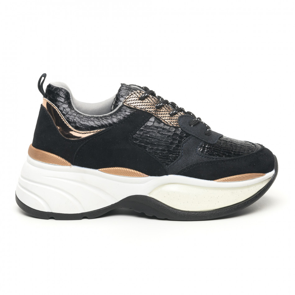 Pantofi sport voluminoși de dama șagrin în negru it281019-26