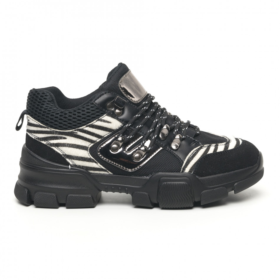 Pantofi sport de dama tip Hiker negru și zebră it281019-28