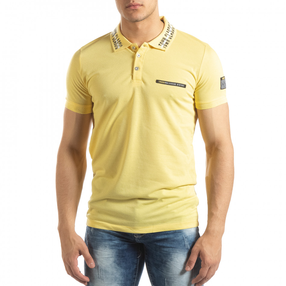 Polo de bărbați galben cu imprimeu pe guler it150419-99
